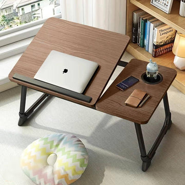Hopfällbart Justerbart Laptopbord – Multifunktionell Skrivbord med Förvaringsfack